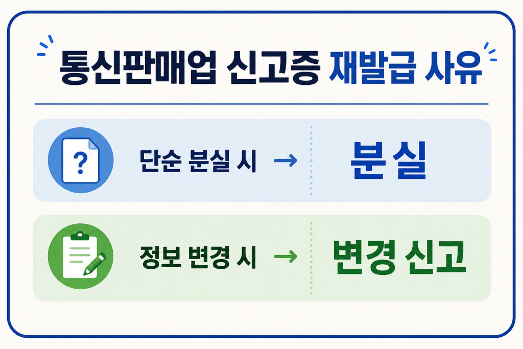통신판매업 신고증 재발급 사유를 간단히 도식화한 이미지