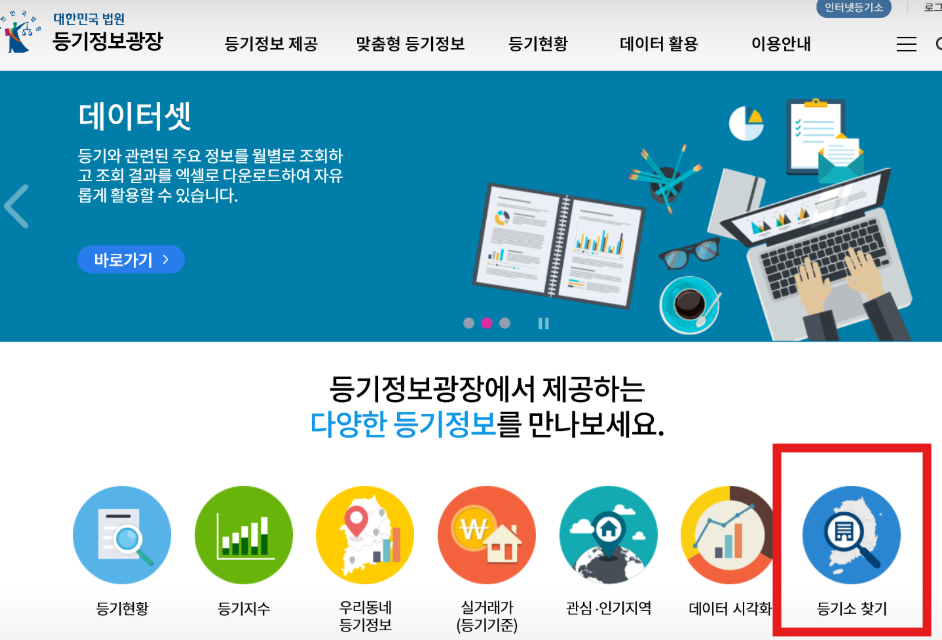 등기정보광장 등기소 찾기 이미지