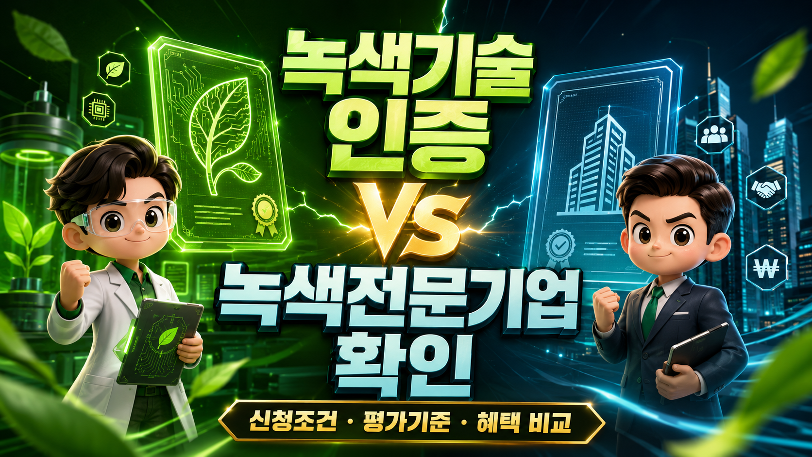 녹색기술 인증과 녹색전문기업 확인 차이｜신청조건/평가기준/혜택 비교