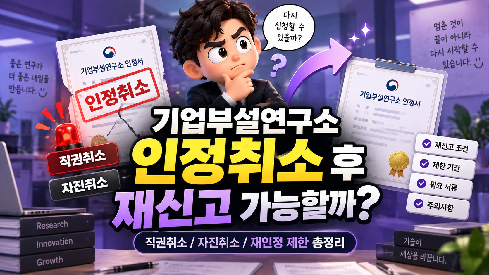 기업부설연구소 인정취소 후 재신고 가능할까?｜직권취소/자진취소/재인정 제한 총정리
