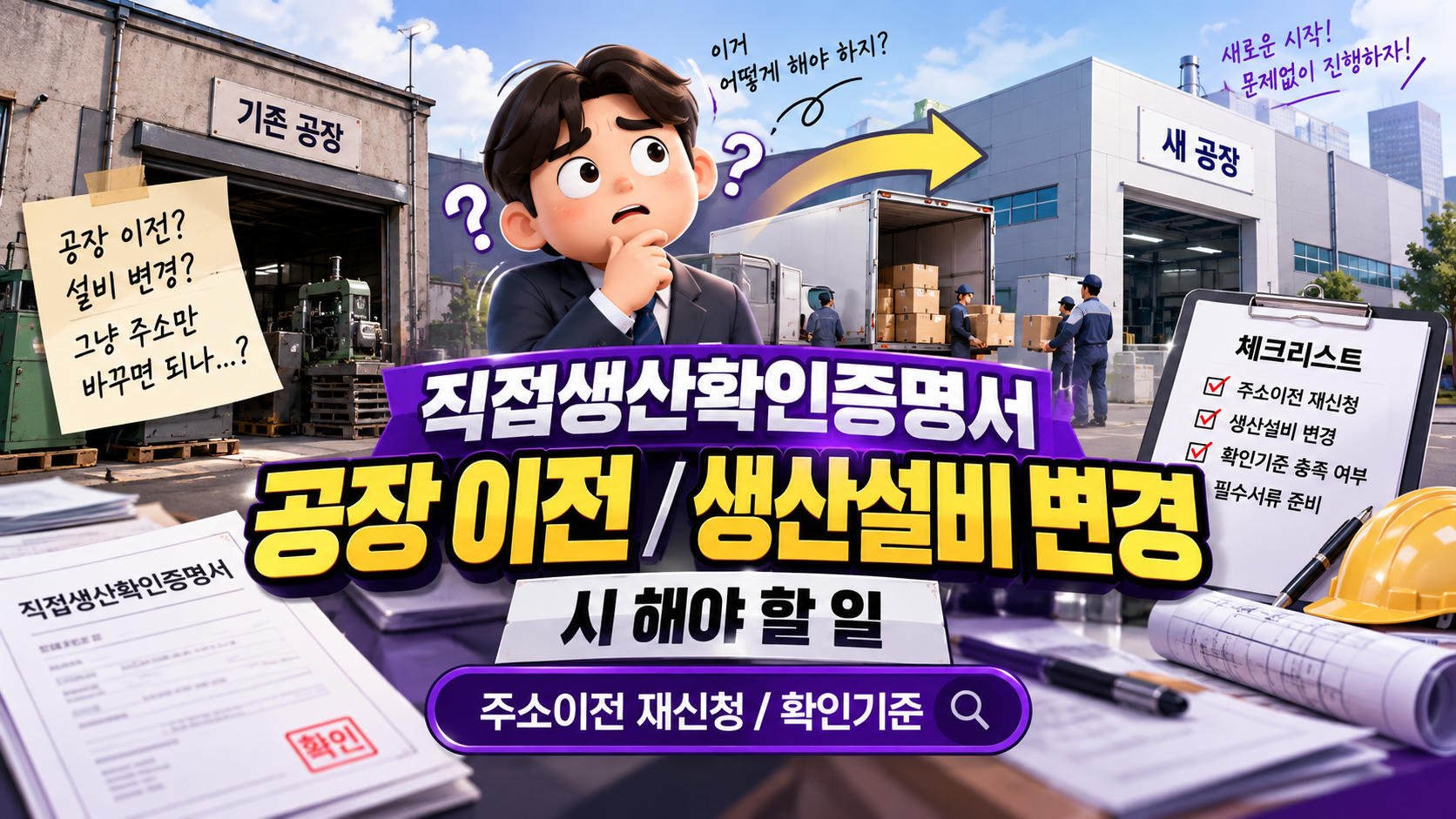 직접생산확인증명서 공장 이전/생산설비 변경 시 해야 할 일｜주소이전 재신청/확인기준