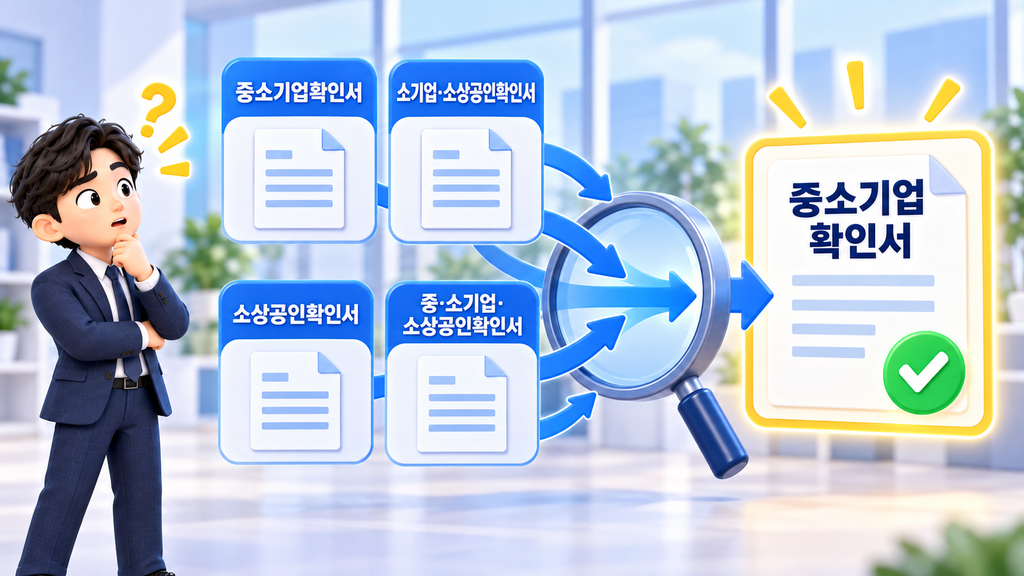 중소기업현황정보시스템에서 발급한 중소기업 확인서를 의미한다는 이미지