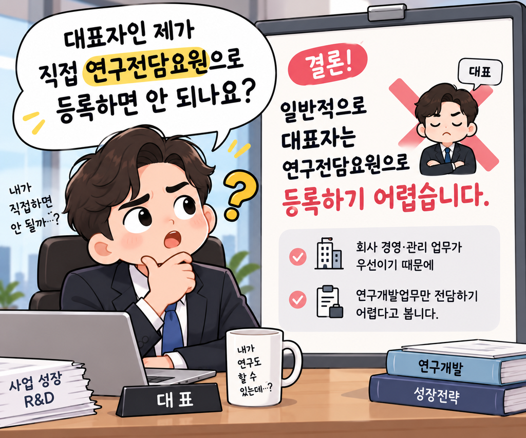  대표자는 연구전담요원으로 등록하기 어렵다는 내용의 이미지