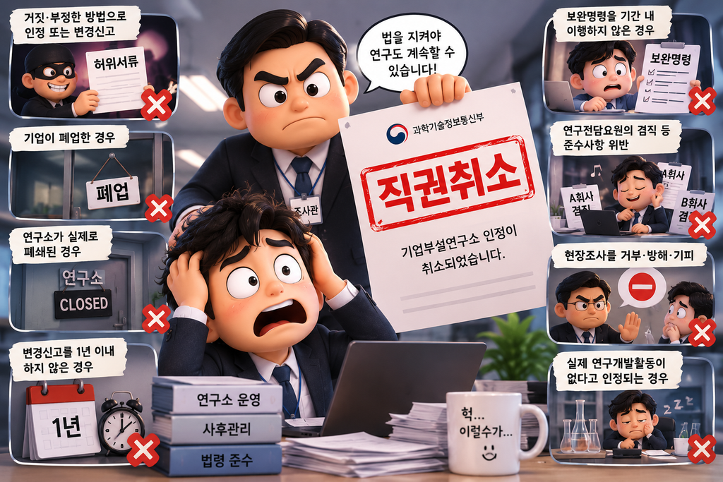 기업이 취소를 신청한 것이 아니라 사후관리나 현장조사 등을 통해 법률상 취소 사유가 확인되어 행정적으로 인정이 취소되는 경우