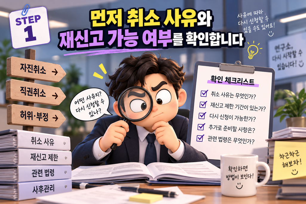  취소 사유와 재신고 가능 여부를 확인