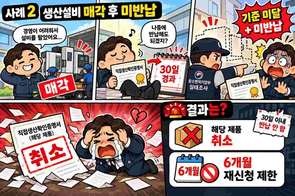 사례 2. 생산설비를 매각하고 증명서를 반납하지 않은 업체