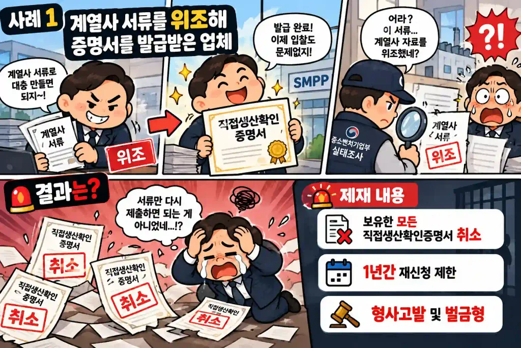 사례 1. 계열사 서류를 위조해 증명서를 발급받은 업체
