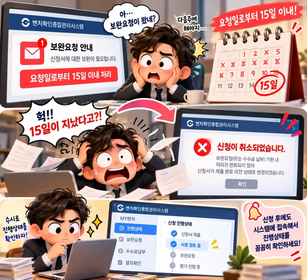  보완요청과 수수료 납부 요청